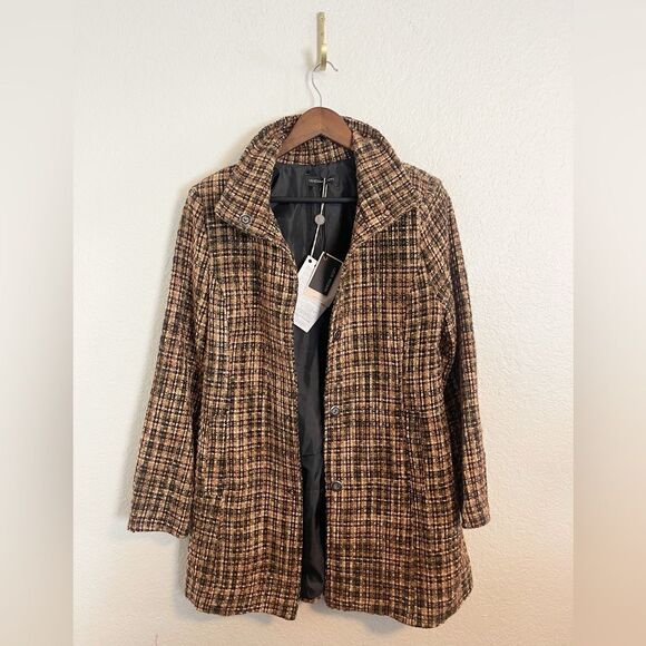 Vanessa Scott Made in Italy, brown tweed Plaid Women's Coat - Brown. NWT medium - Picture 1 of 10